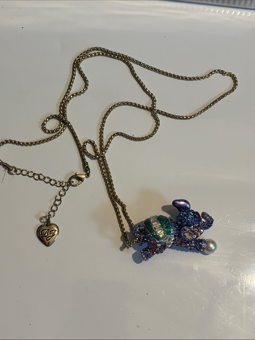 Sparkling Blue Elephant Pendant Necklace brand Betty Johnson 36” long